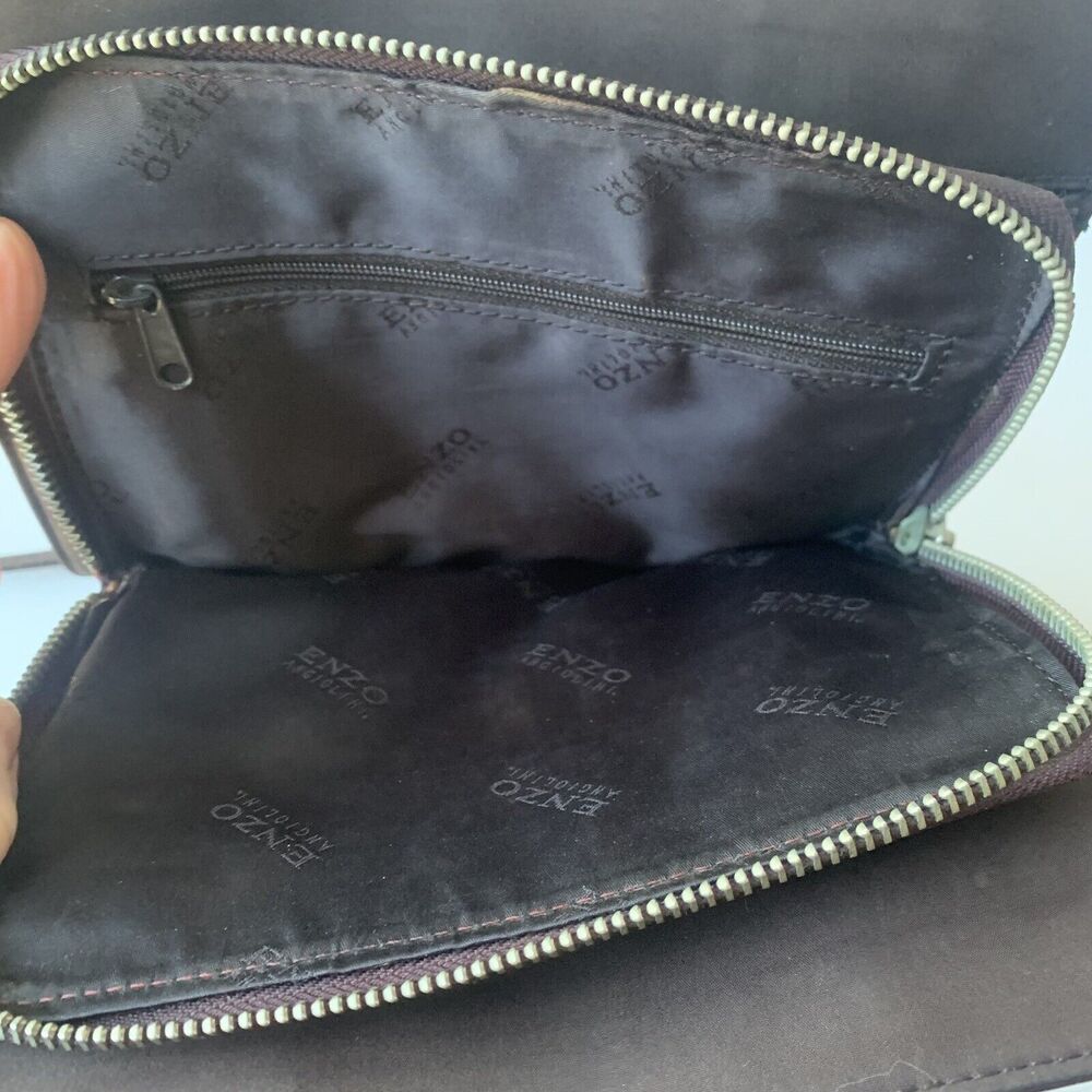 ENZO ANGIOLINI Croc Leather Shoulder Bag Purse Dark Brown Tote Business Work - Picture 5 of 11